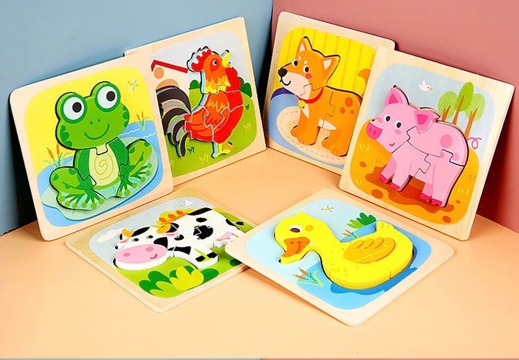 Wooden Cartoon 3D Puzzle Animal Matching Board Blocks