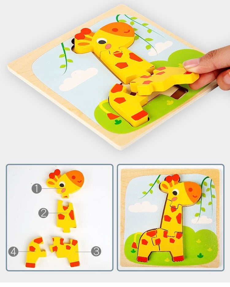 Wooden Cartoon 3D Puzzle Animal Matching Board Blocks