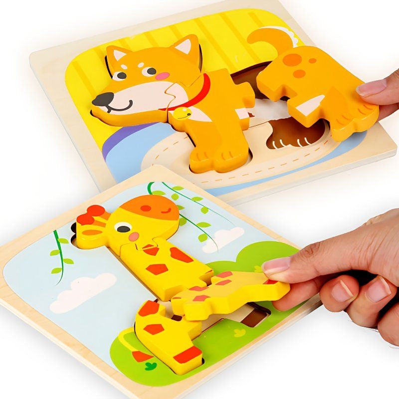Wooden Cartoon 3D Puzzle Animal Matching Board Blocks