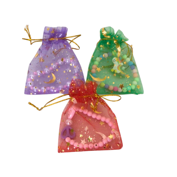 Cute girls bracelets in colourful organza bags