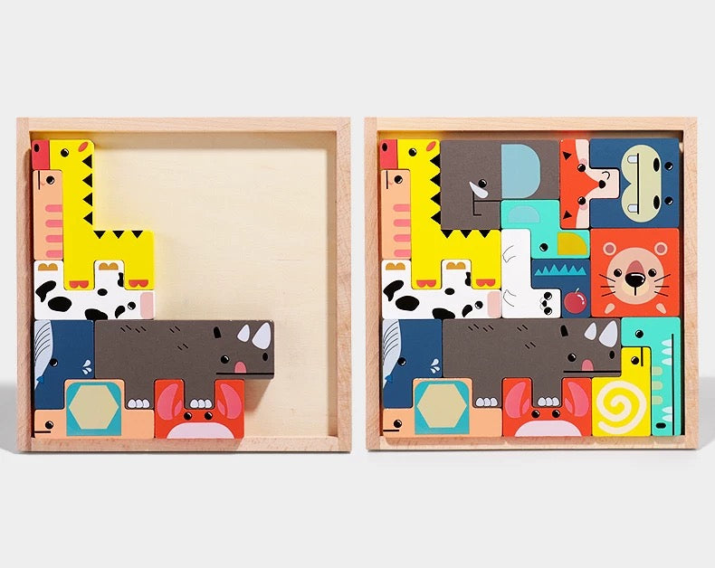 3D Wooden Animal Cartoon Puzzle Board
