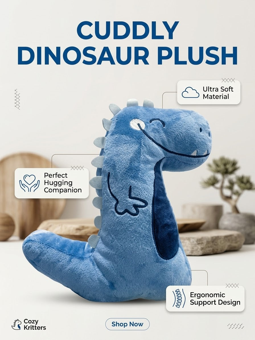 Cute Blue Dinosaur Plush Pillow