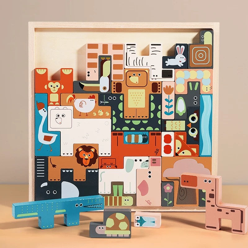 3D Wooden Animal Cartoon Puzzle Board