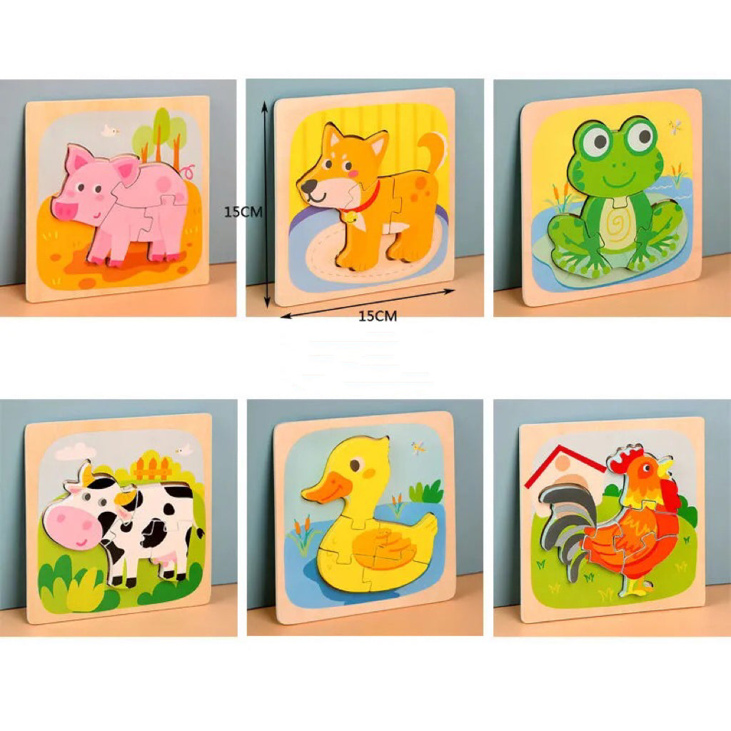 Wooden Cartoon 3D Puzzle Animal  Matching Board Blocks