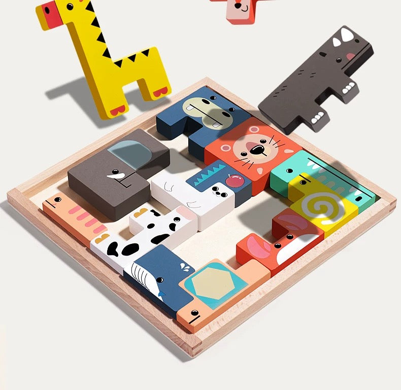 3D Wooden Animal Cartoon Puzzle Board
