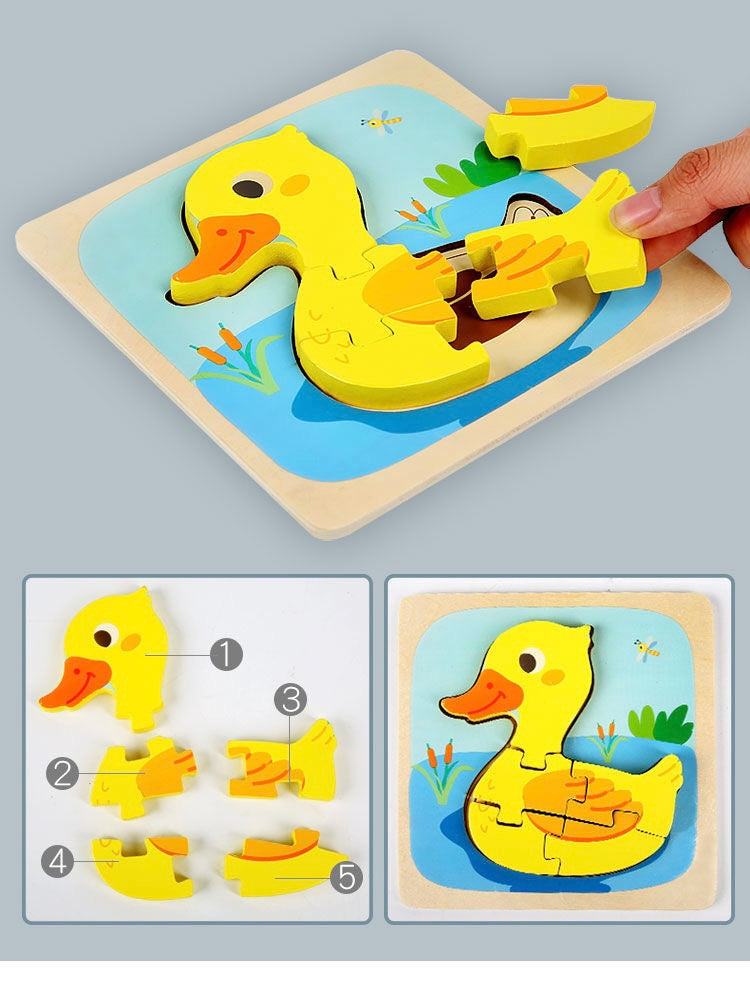 Wooden Cartoon 3D Puzzle Animal  Matching Board Blocks