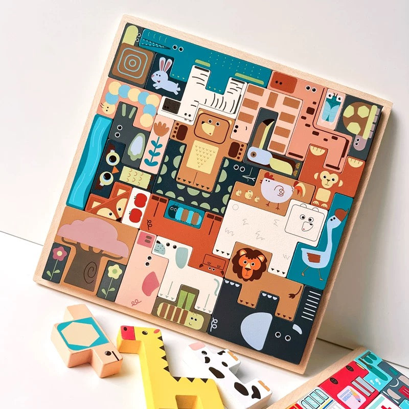 3D Wooden Animal Cartoon Puzzle Board