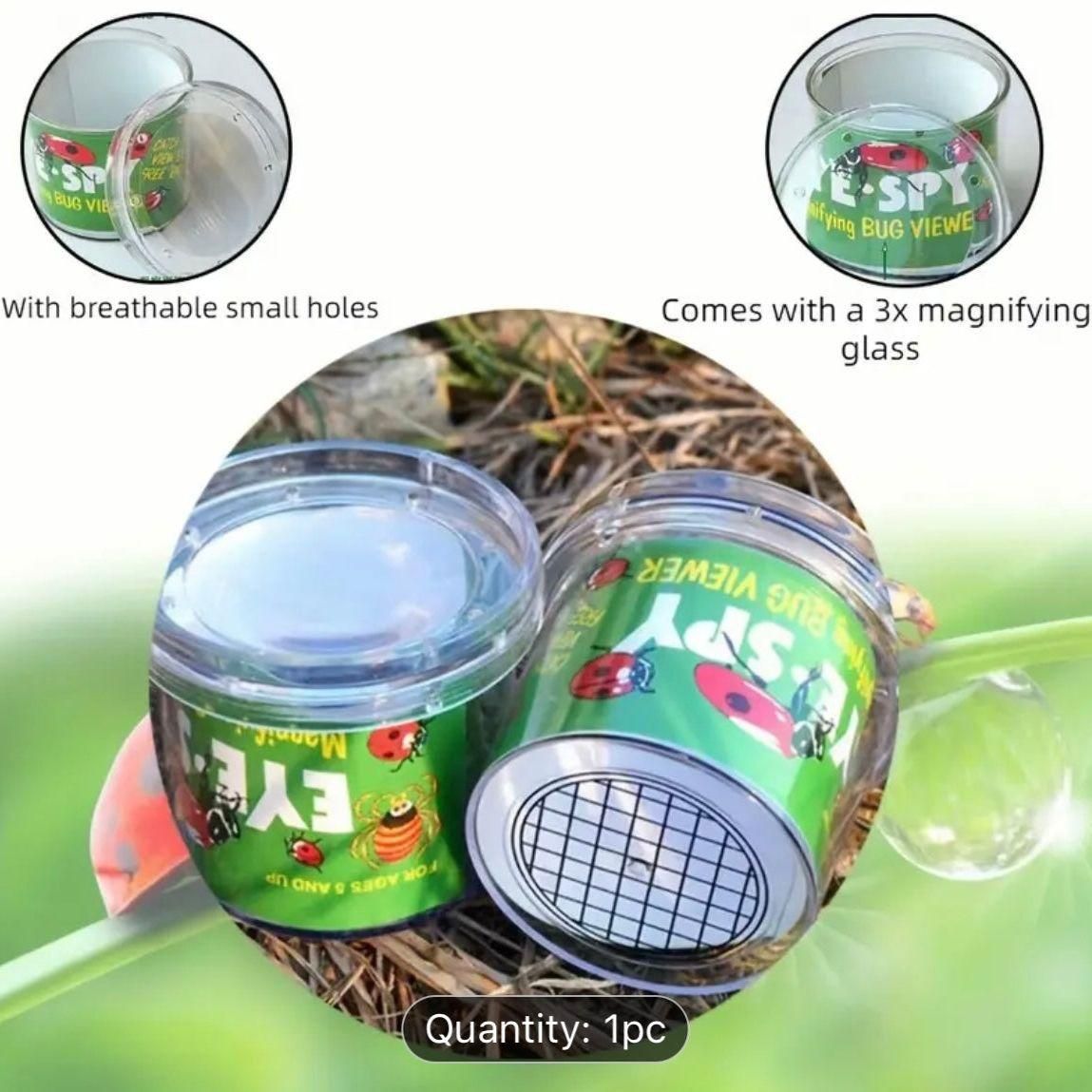Insect feeding container with magnifying glass