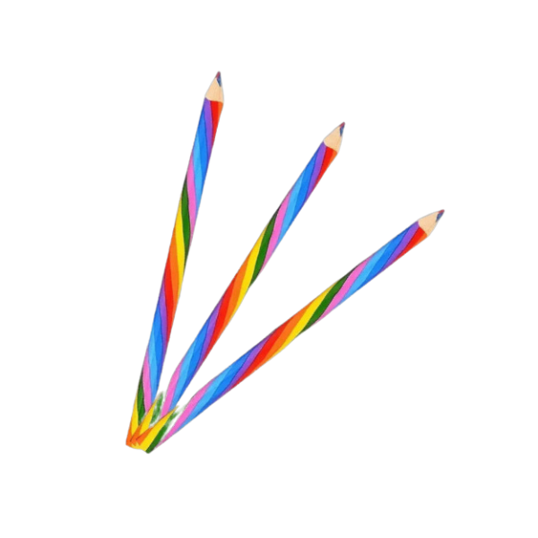 Three rainbow coloured colouring pencils