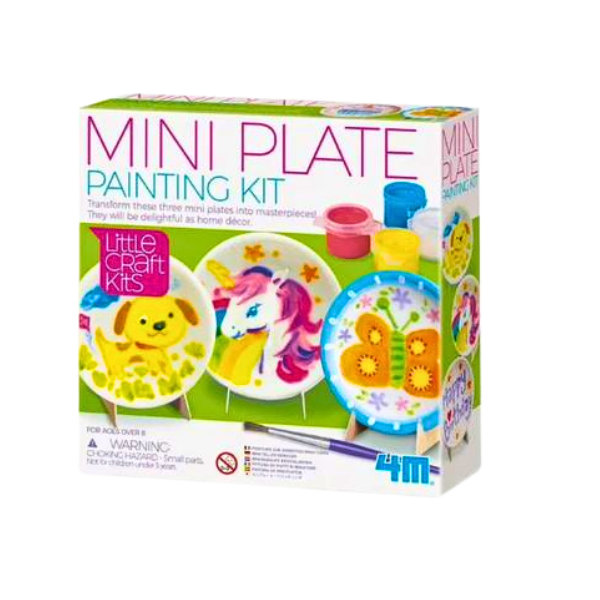 Box in green, white and other colours withhe front displaying images of the painted unicorn, butterfly and puppy, also displaying the paint pottles and brush.